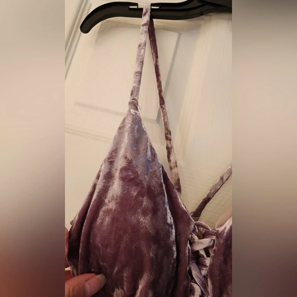 WET Swimwear Retro Summer Becca Purple Velvet Lace-Up One-Piece Swimsuit Size XS